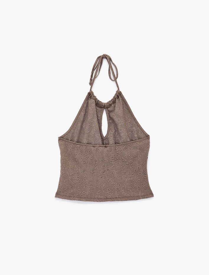  Boyundan Bağlamalı Bürümcük Kolsuz Halter Yaka Bluz