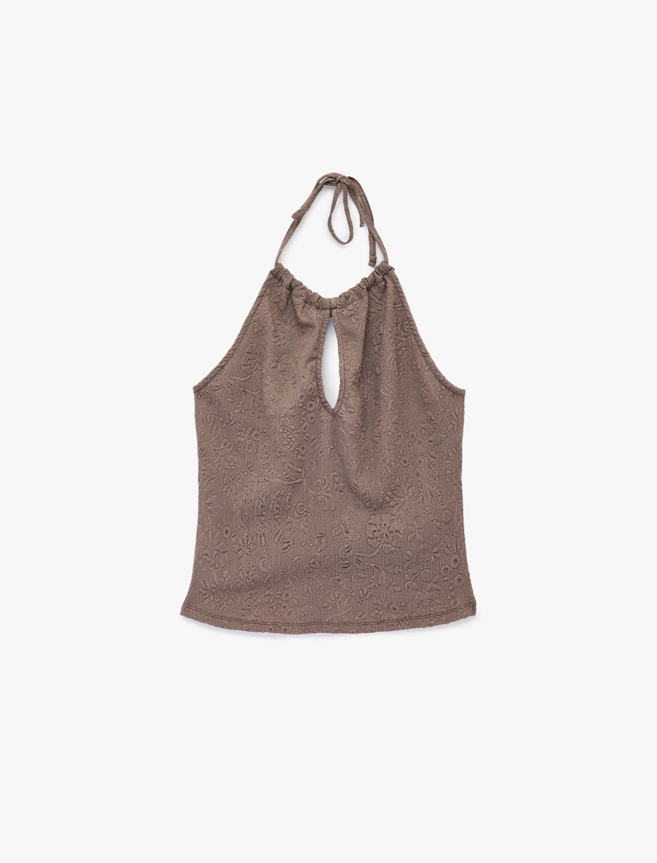   Boyundan Bağlamalı Bürümcük Kolsuz Halter Yaka Bluz