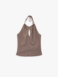 Boyundan Bağlamalı Bürümcük Kolsuz Halter Yaka Bluz