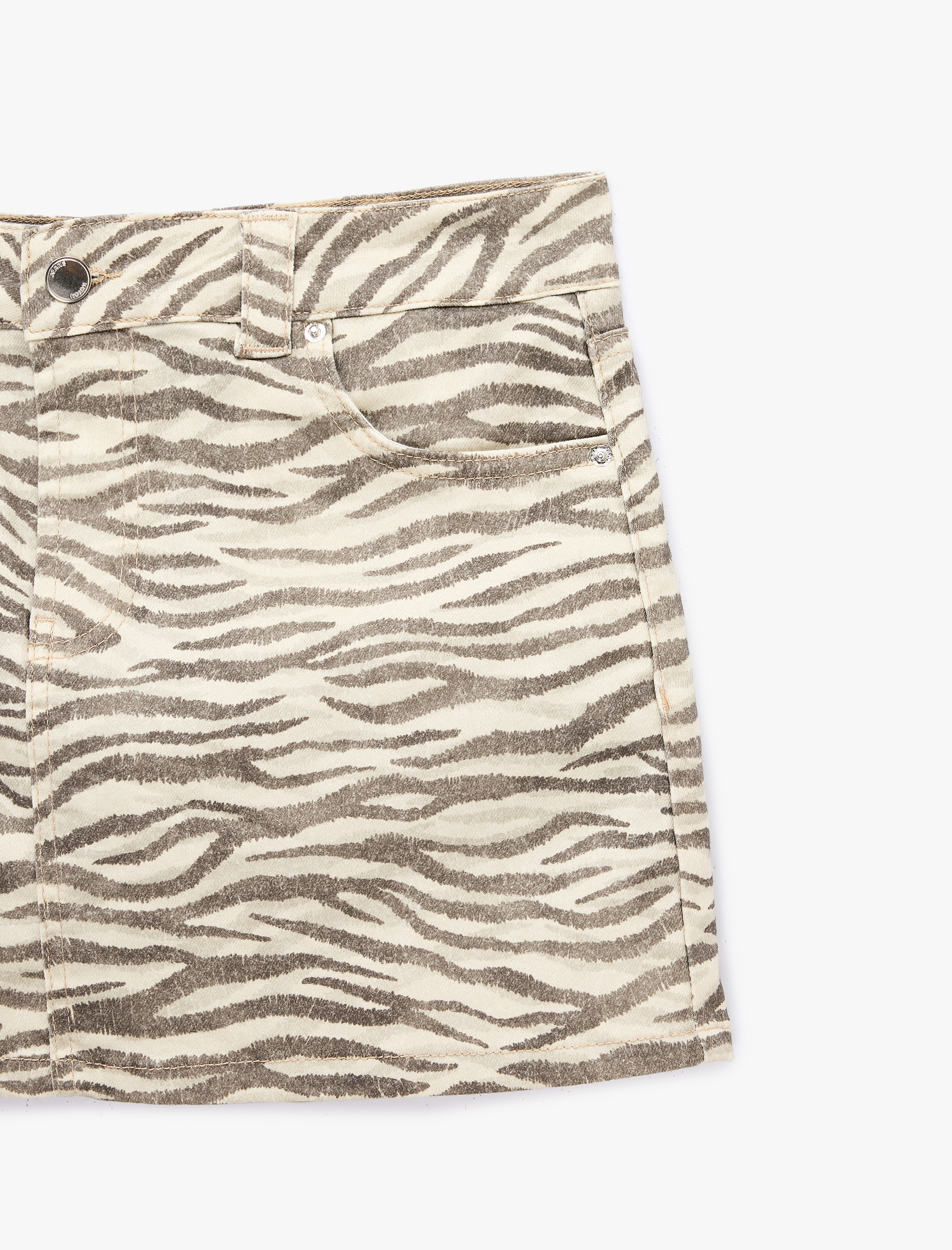   Leopar Desenli Düğmeli Cepli Mini Etek