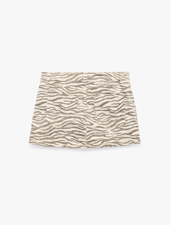  Leopar Desenli Düğmeli Cepli Mini Etek