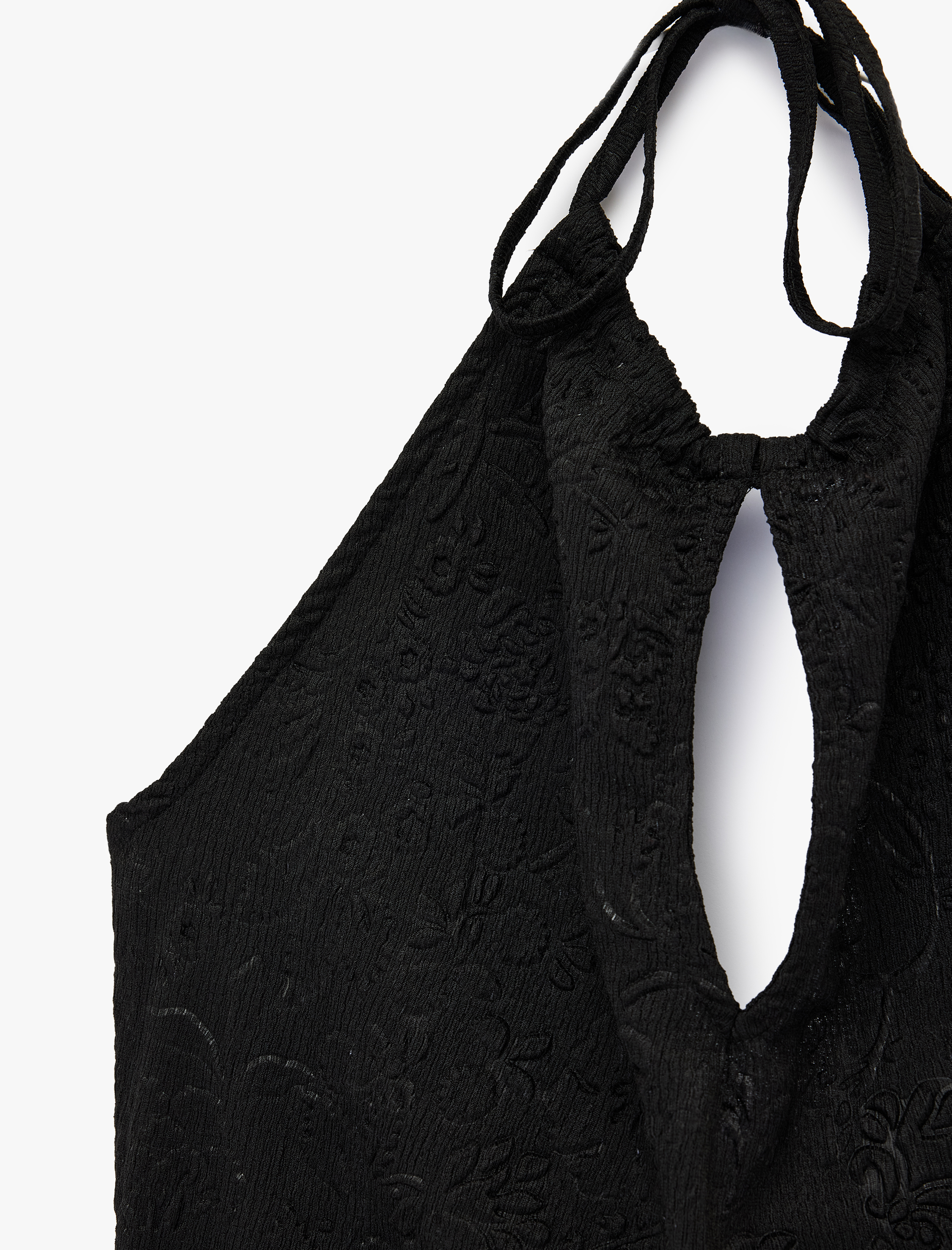   Boyundan Bağlamalı Bürümcük Kolsuz Halter Yaka Bluz