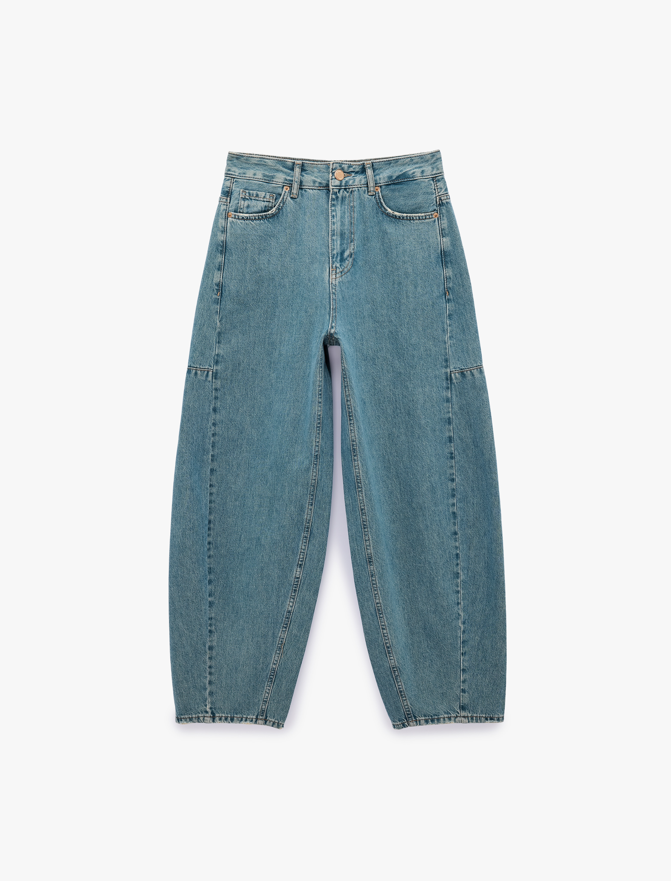   Pamuklu Düğmeli Cepli Rahat Kalıp Balon Denim Pantolon - Balloon Jeans
