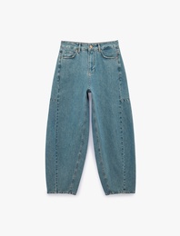 Pamuklu Düğmeli Cepli Rahat Kalıp Balon Denim Pantolon - Balloon Jeans
