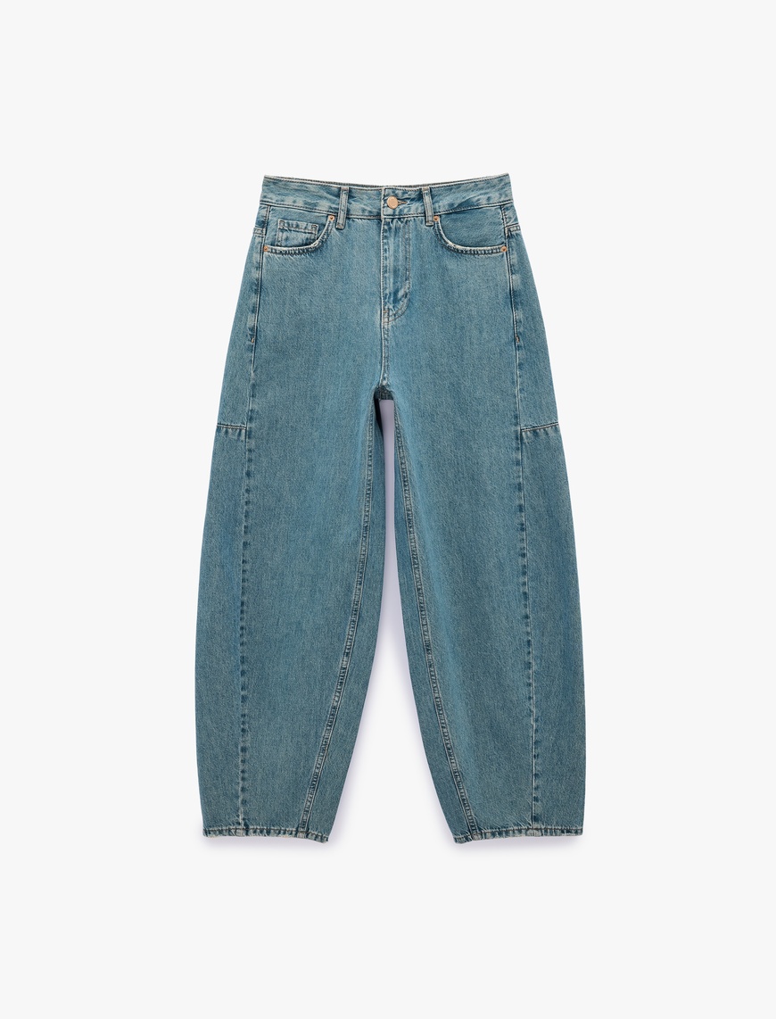 Koton Kadın Pamuklu Düğmeli Cepli Rahat Kalıp Balon Denim Pantolon - Balloon Jeans
