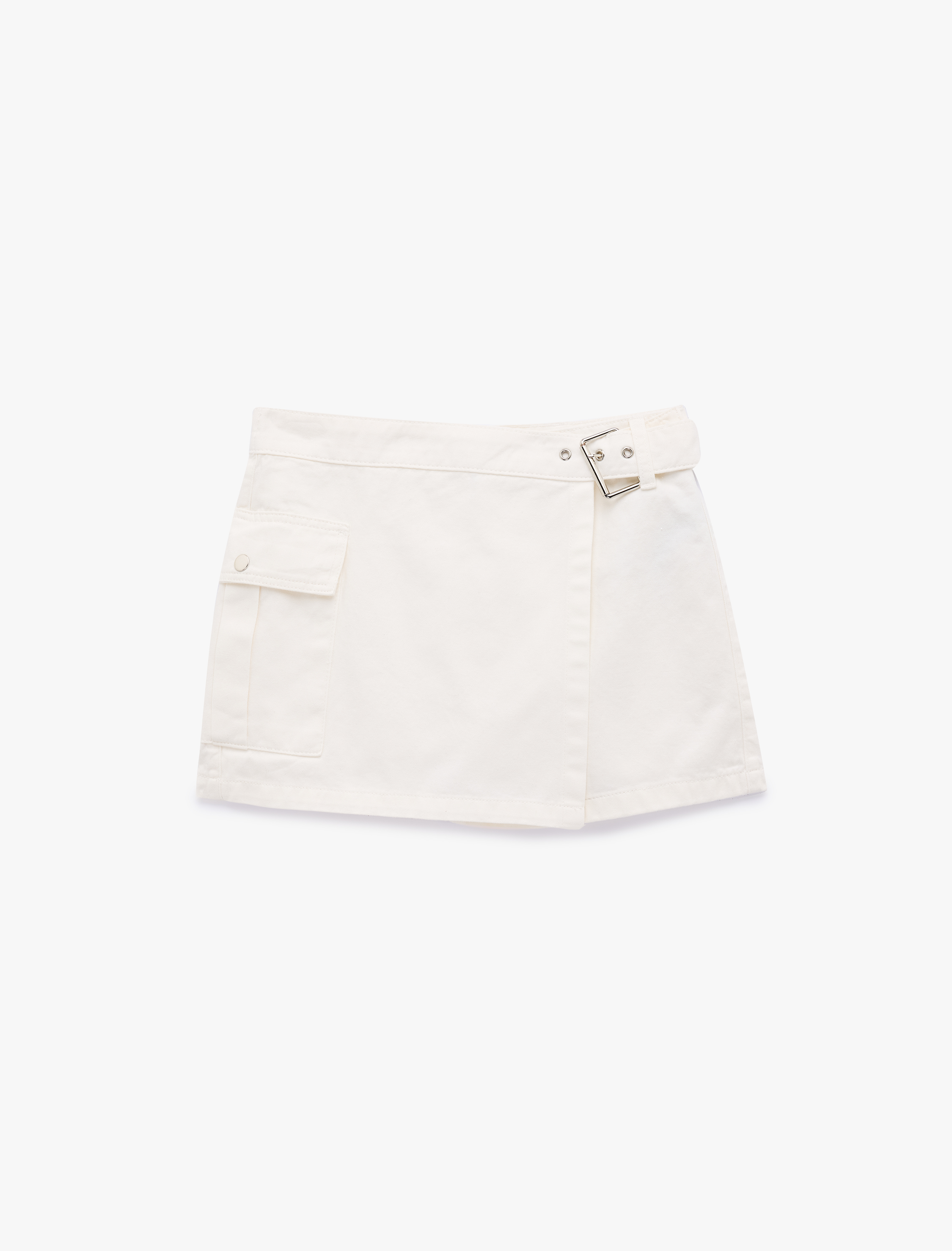   Kemer Detaylı Rahat Kalıp Pamuklu Kargo Cepli Mini Şort Etek