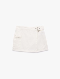 Kemer Detaylı Rahat Kalıp Pamuklu Kargo Cepli Mini Şort Etek