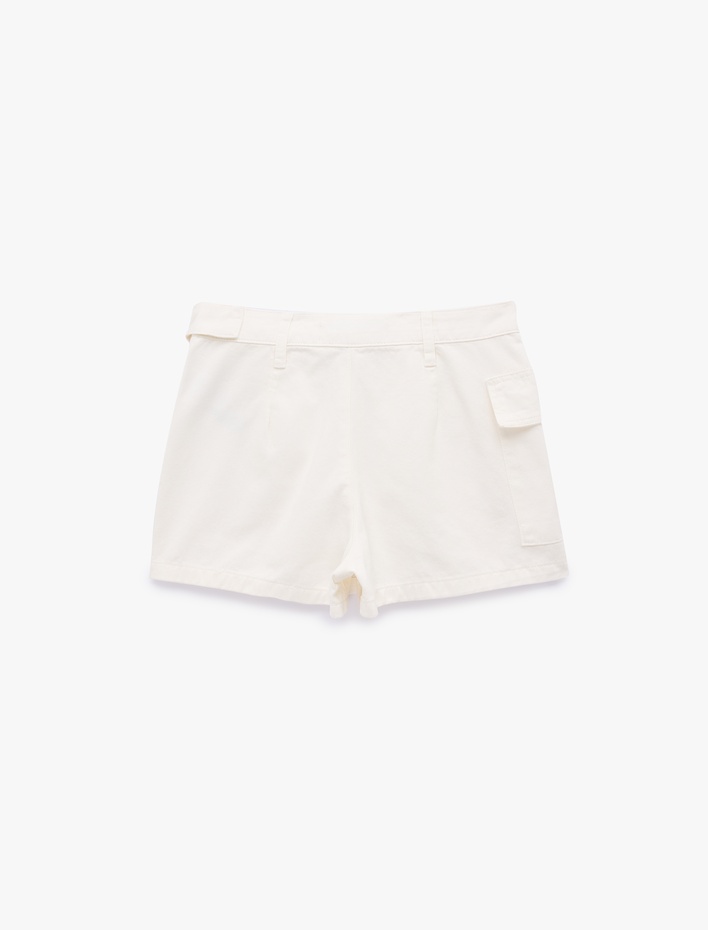  Kemer Detaylı Rahat Kalıp Pamuklu Kargo Cepli Mini Şort Etek