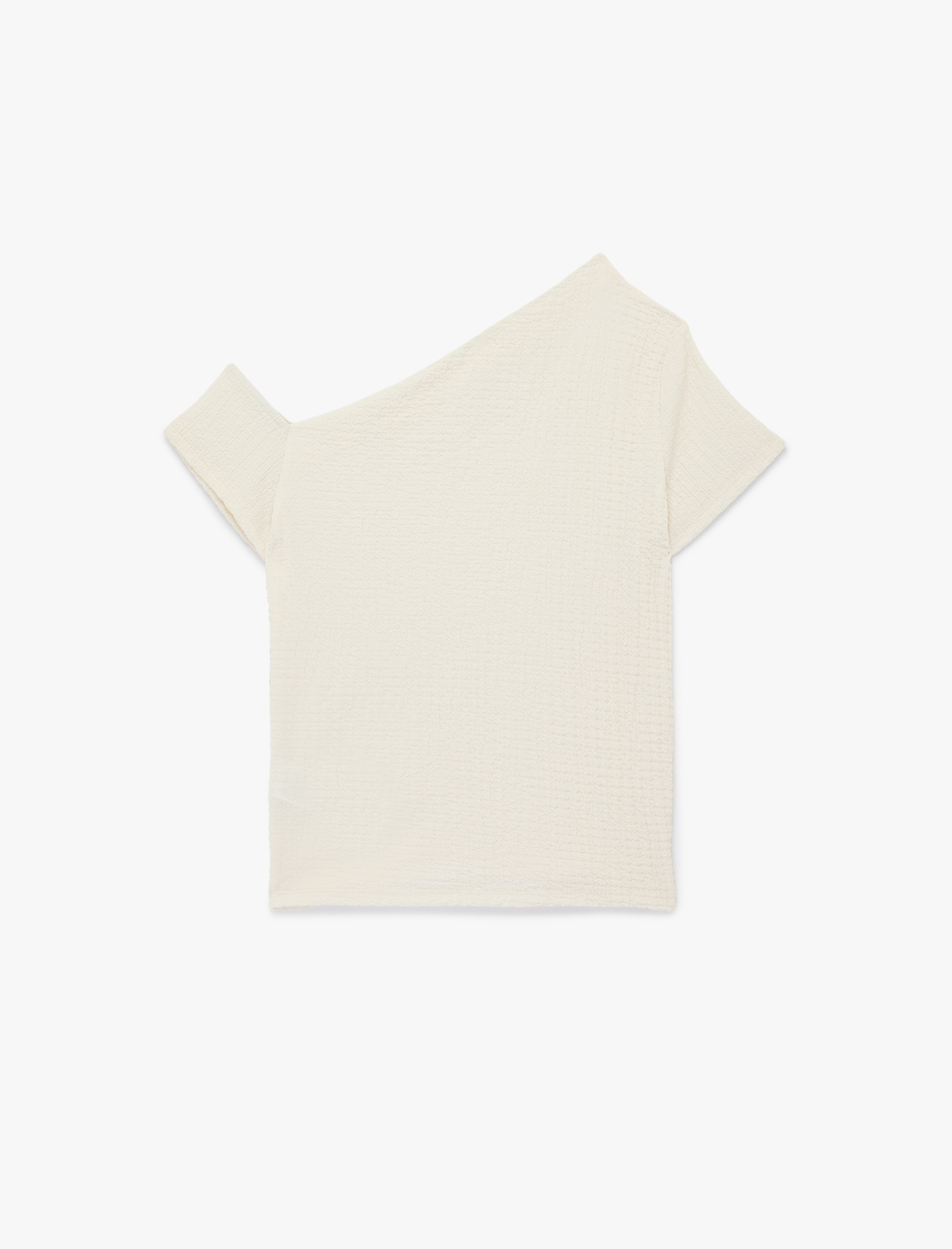   Bürümcük Kumaş Slim Fit Kısa Kollu Asimetrik Kesim Tek Omuz Bluz