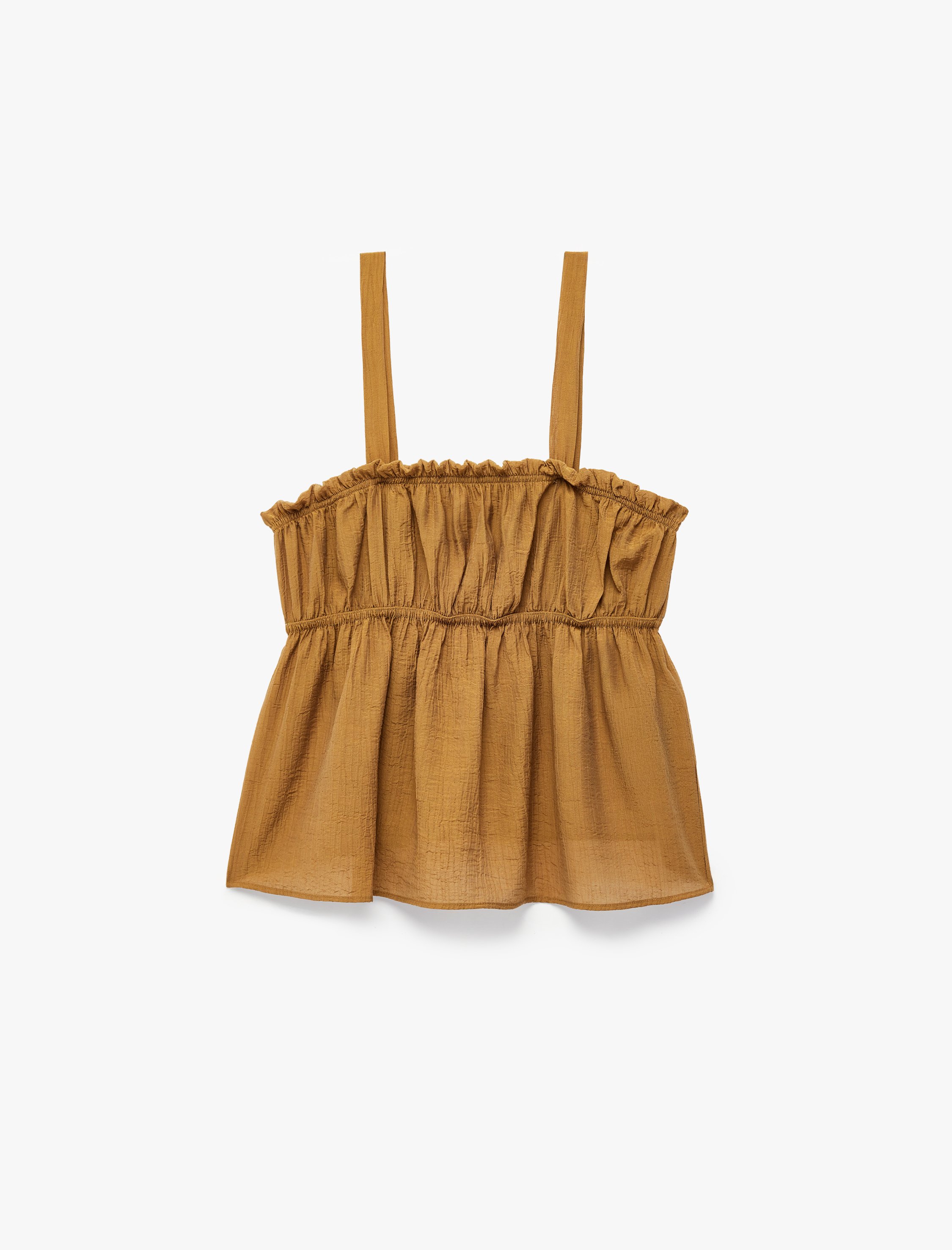   Viskon Dokulu Kumaş Büzgülü Askılı Bluz