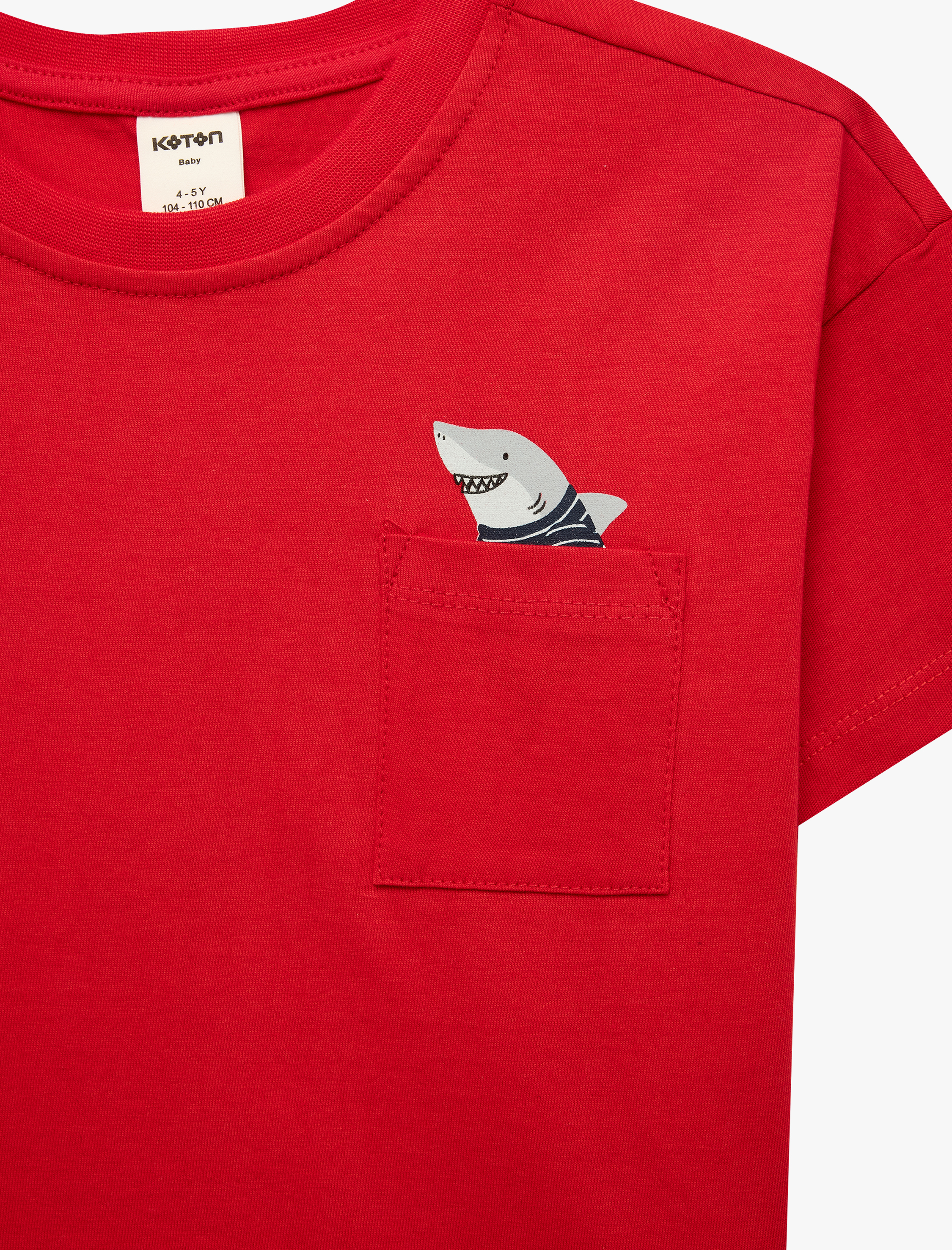  Erkek Bebek Pamuklu Kısa Kollu Cep Detaylı Bisiklet Yaka Baskılı Tişört