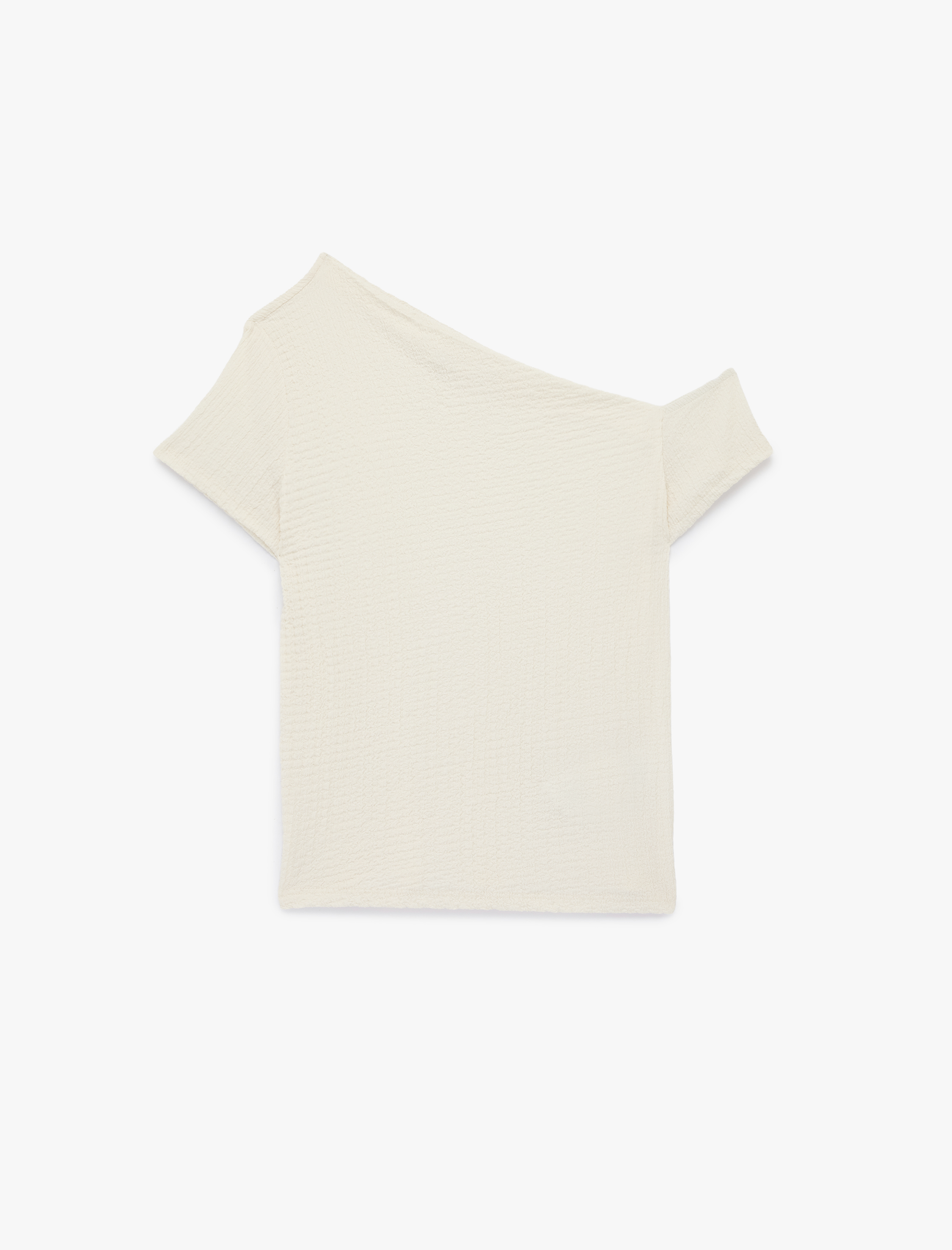   Bürümcük Kumaş Slim Fit Kısa Kollu Asimetrik Kesim Tek Omuz Bluz