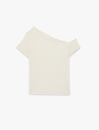 Bürümcük Kumaş Slim Fit Kısa Kollu Asimetrik Kesim Tek Omuz Bluz