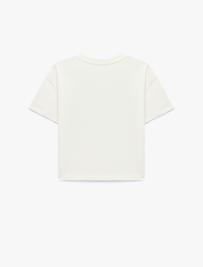 Kız Çocuk Fiyonklu Bisiklet Yaka Kısa Kollu Pamuklu Tişört