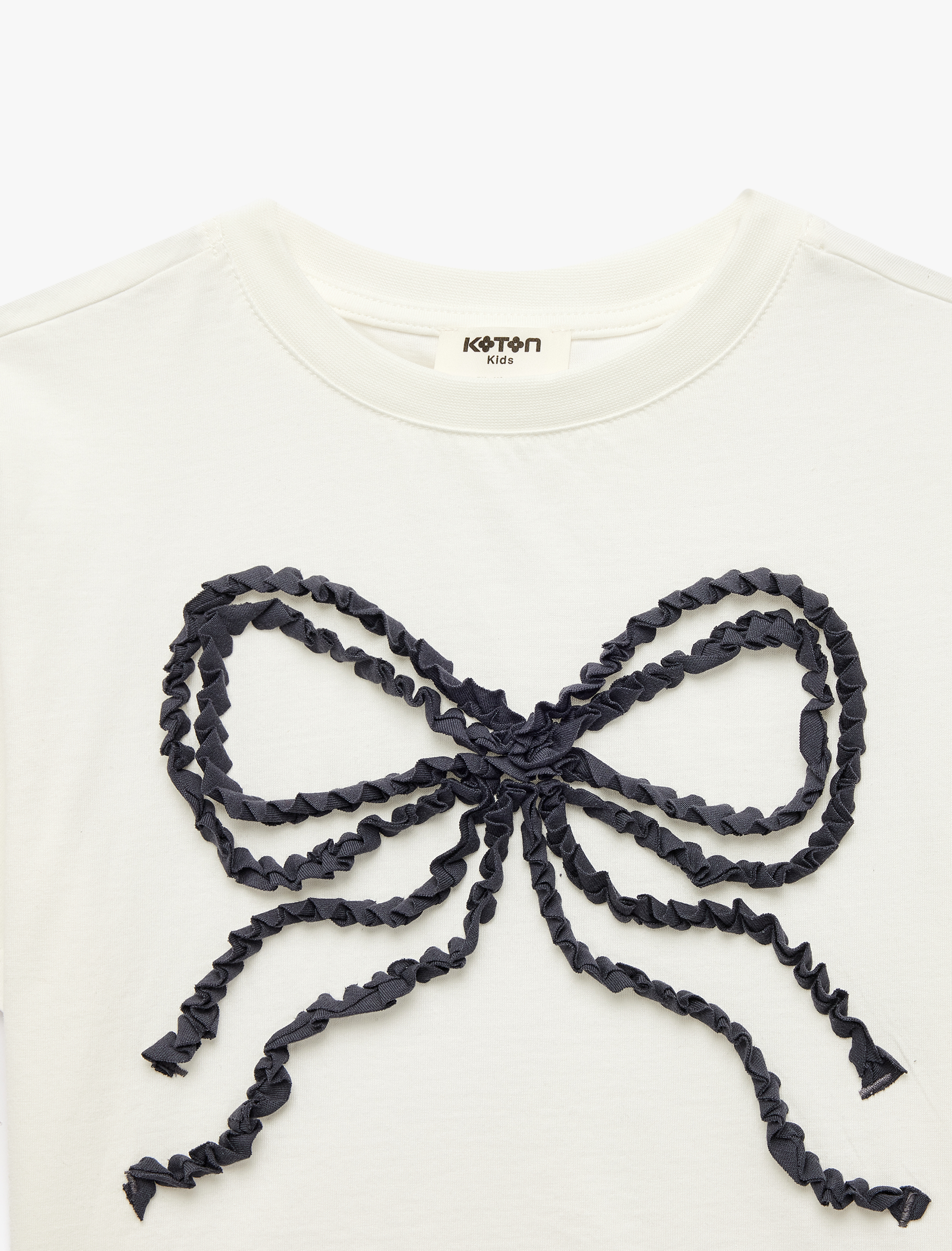  Kız Çocuk Fiyonklu Bisiklet Yaka Kısa Kollu Pamuklu Tişört