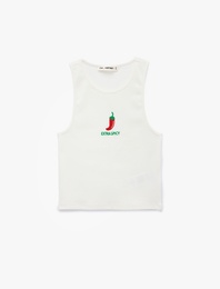 Bisiklet Yaka Pamuklu Nakış Detaylı Kolsuz Atlet