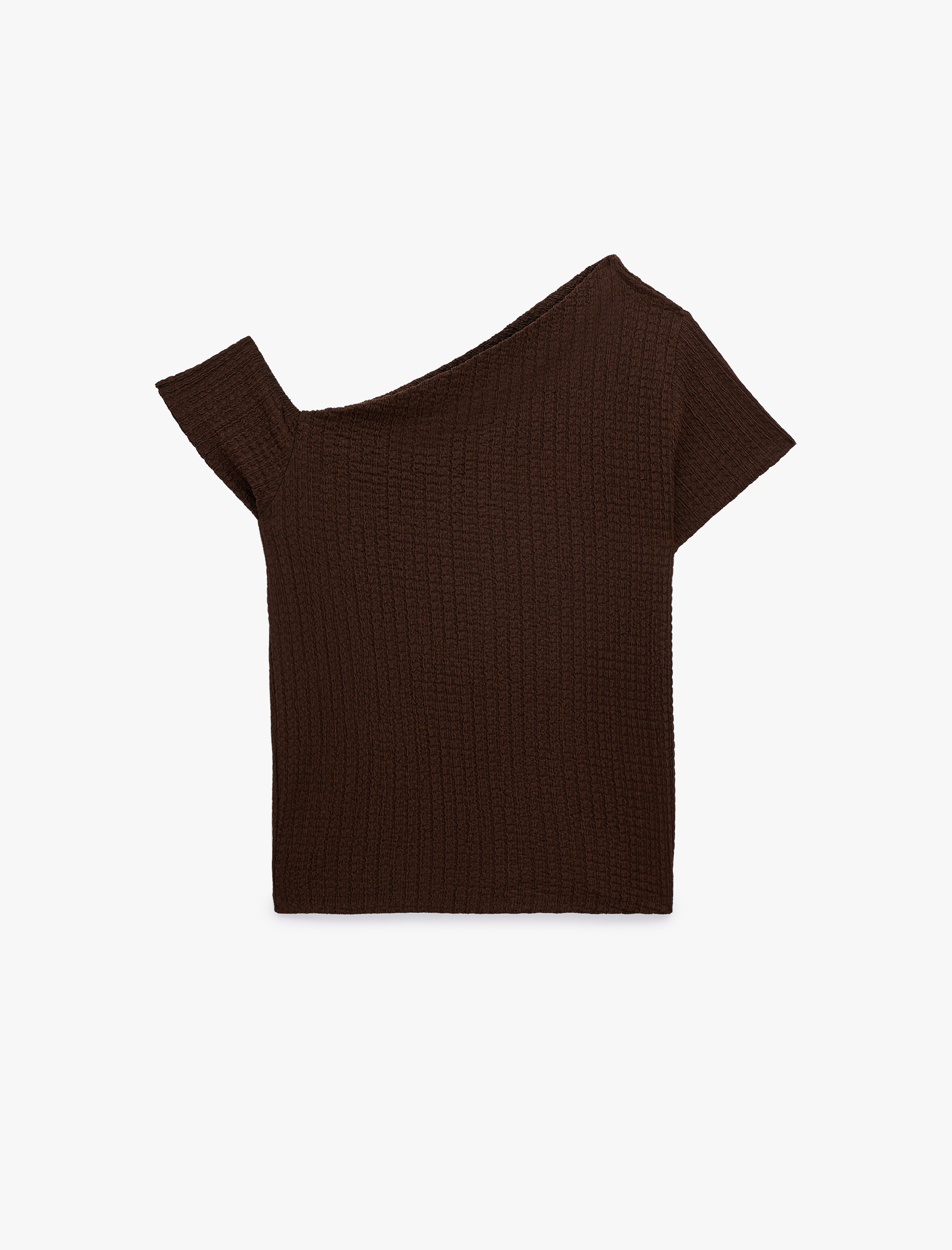   Bürümcük Kumaş Slim Fit Kısa Kollu Asimetrik Kesim Tek Omuz Bluz