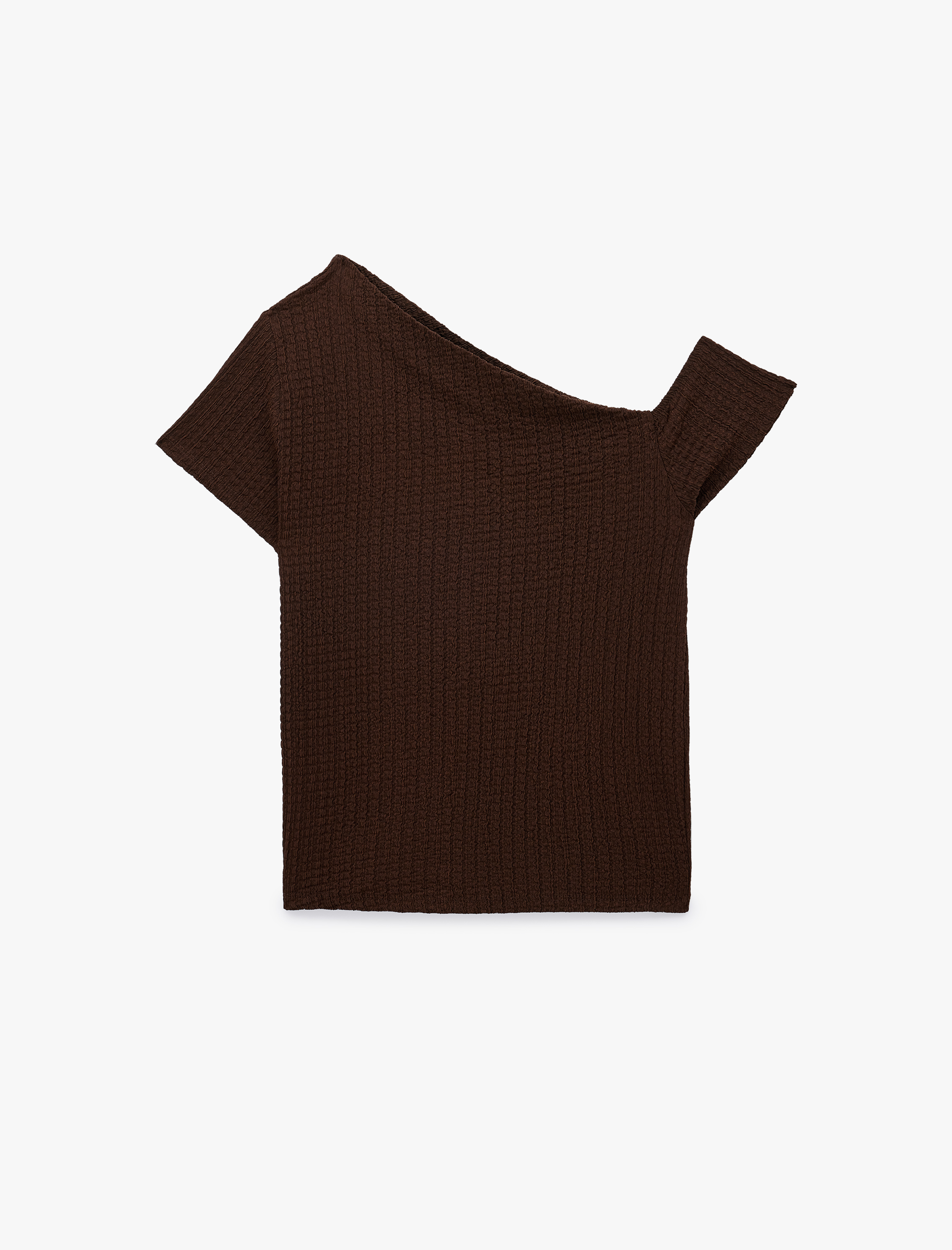   Bürümcük Kumaş Slim Fit Kısa Kollu Asimetrik Kesim Tek Omuz Bluz