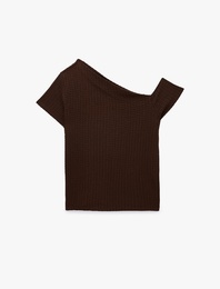 Bürümcük Kumaş Slim Fit Kısa Kollu Asimetrik Kesim Tek Omuz Bluz