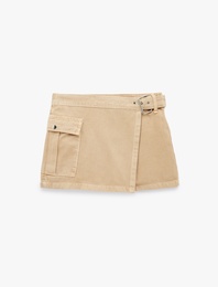 Kemer Detaylı Rahat Kalıp Pamuklu Kargo Cepli Mini Şort Etek