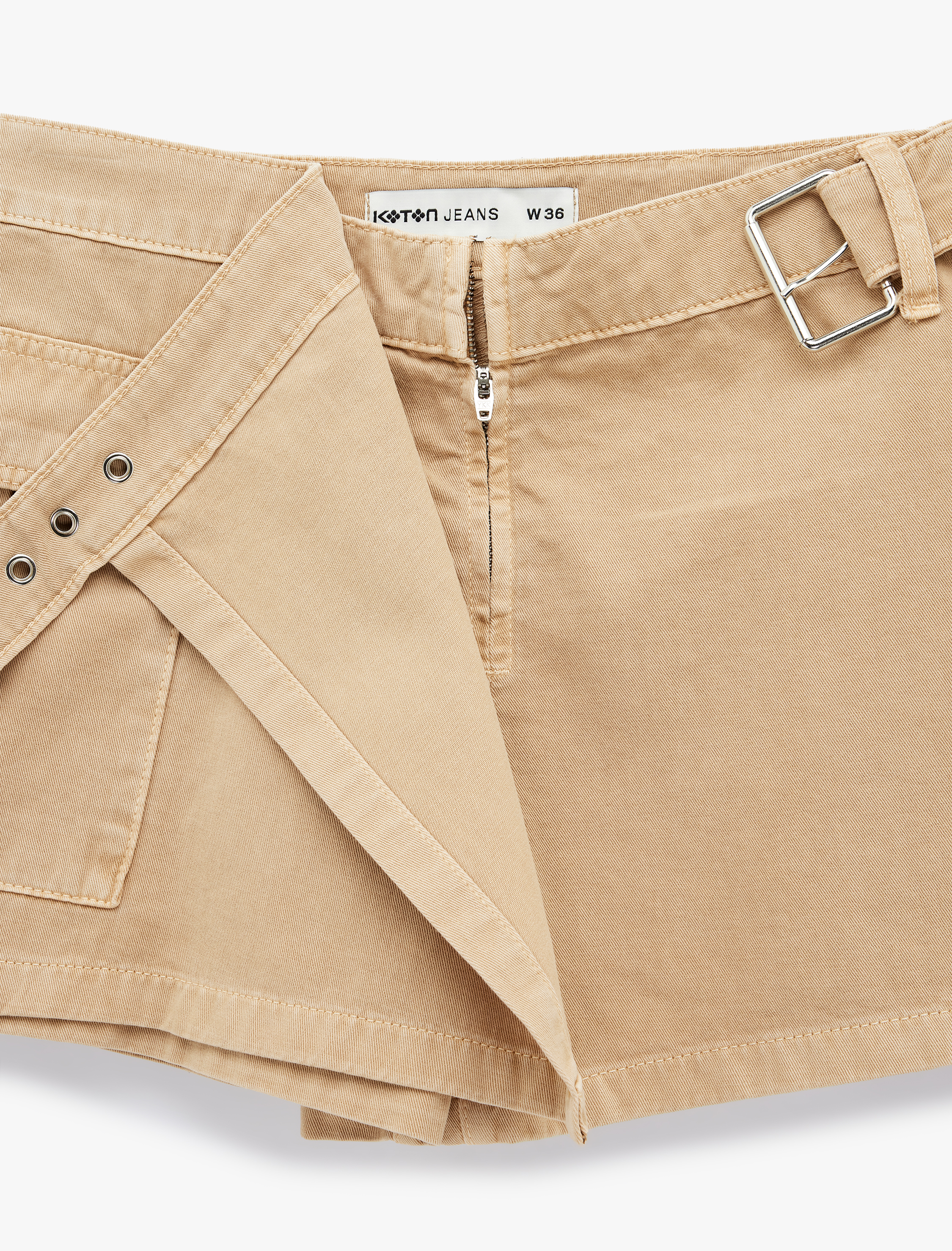   Kemer Detaylı Rahat Kalıp Pamuklu Kargo Cepli Mini Şort Etek