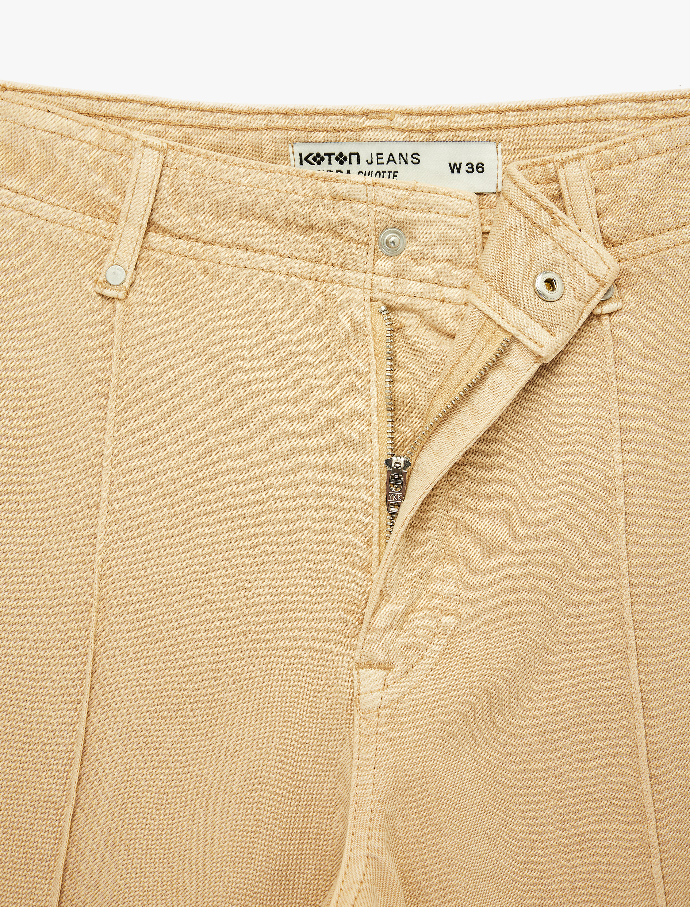   Normal Bel Cep Detaylı Nervürlü Kısa Geniş Paça Pantolon - Culotte Jeans