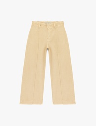 Normal Bel Cep Detaylı Nervürlü Kısa Geniş Paça Pantolon - Culotte Jeans