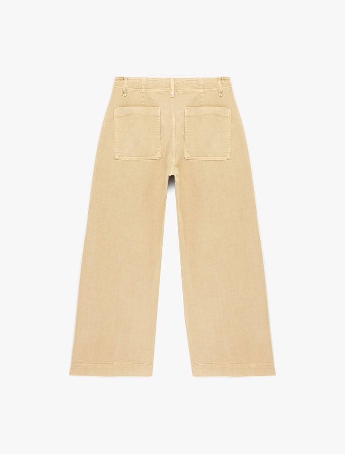  Normal Bel Cep Detaylı Nervürlü Kısa Geniş Paça Pantolon - Culotte Jeans