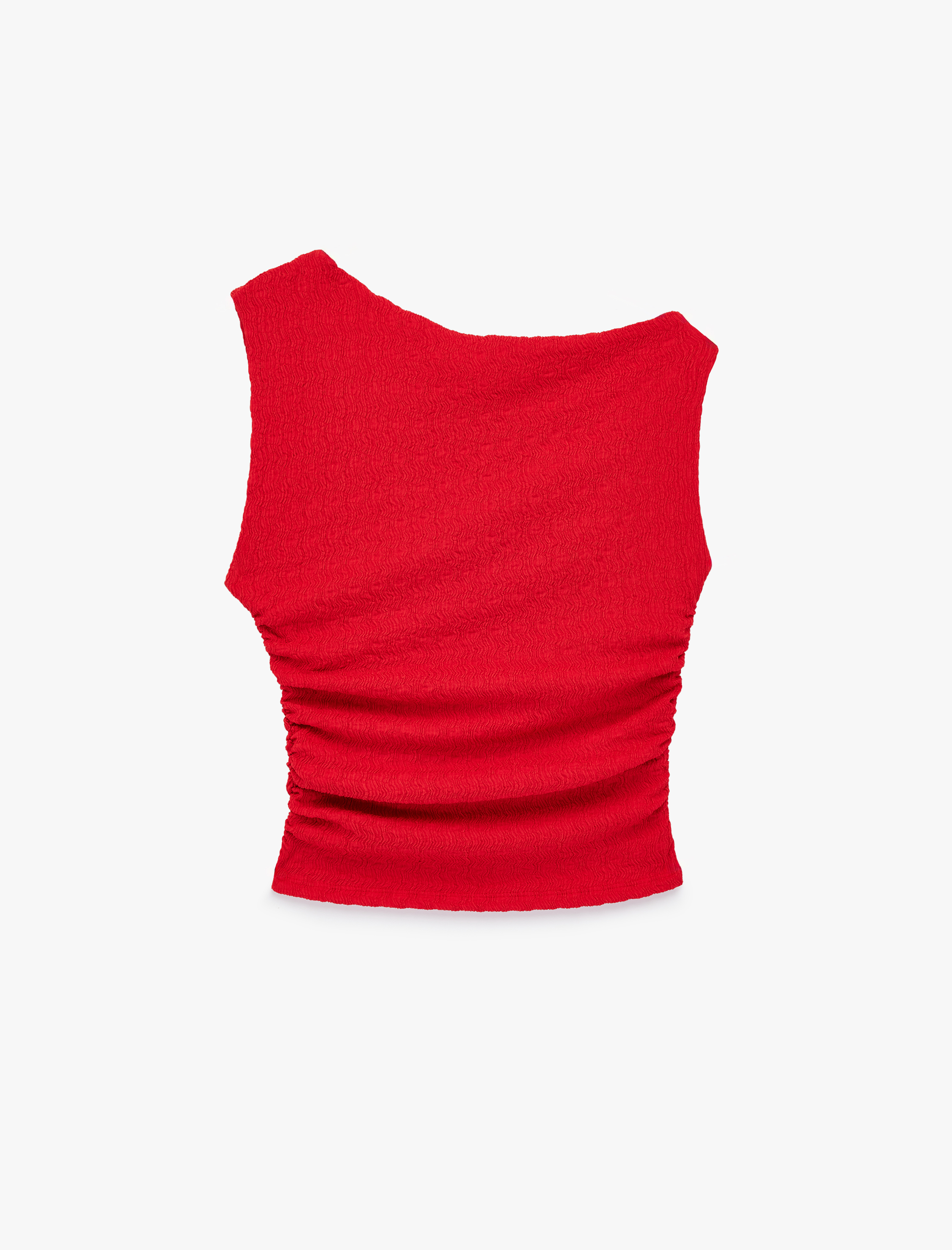   Asimetrik Yaka Kolsuz Slim Fit Drapeli Bluz