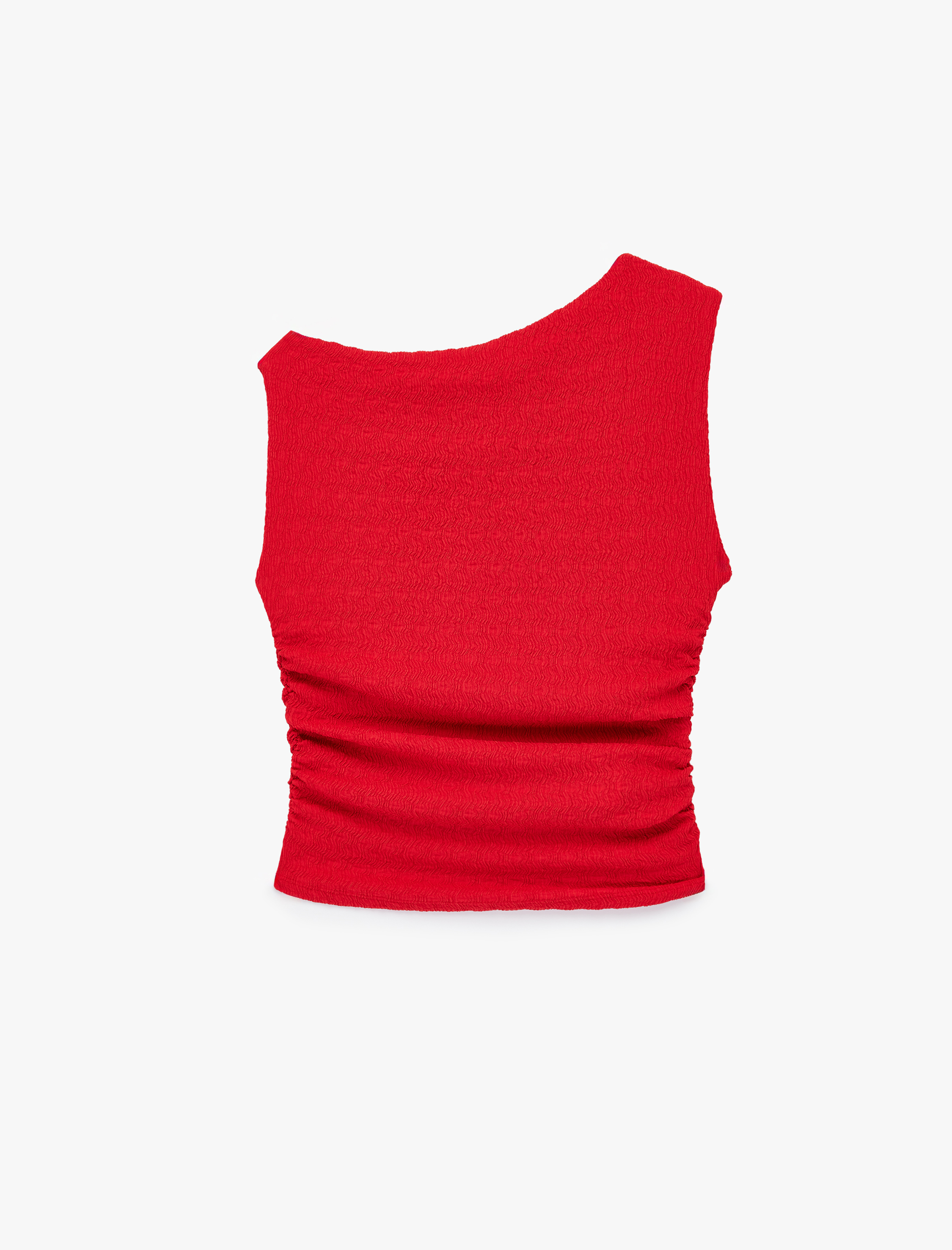   Asimetrik Yaka Kolsuz Slim Fit Drapeli Bluz