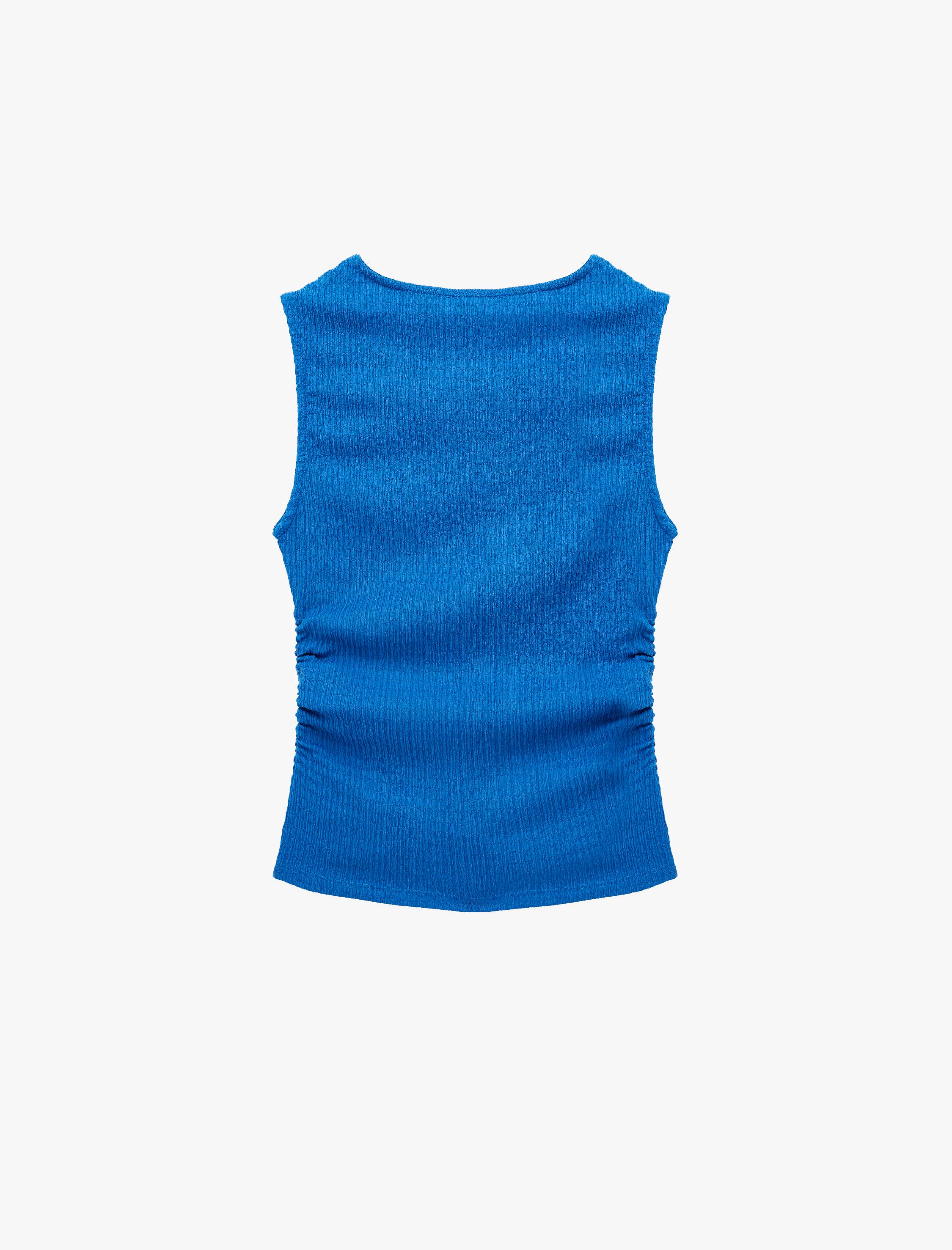   Bürümcük Kumaş Dokulu Slim Fit Kolsuz Bisiklet Yaka Bluz