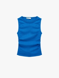 Bürümcük Kumaş Dokulu Slim Fit Kolsuz Bisiklet Yaka Bluz