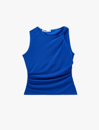 Krep Scuba Kumaş Drapeli Asimetrik Düğüm Detaylı Kolsuz Bluz