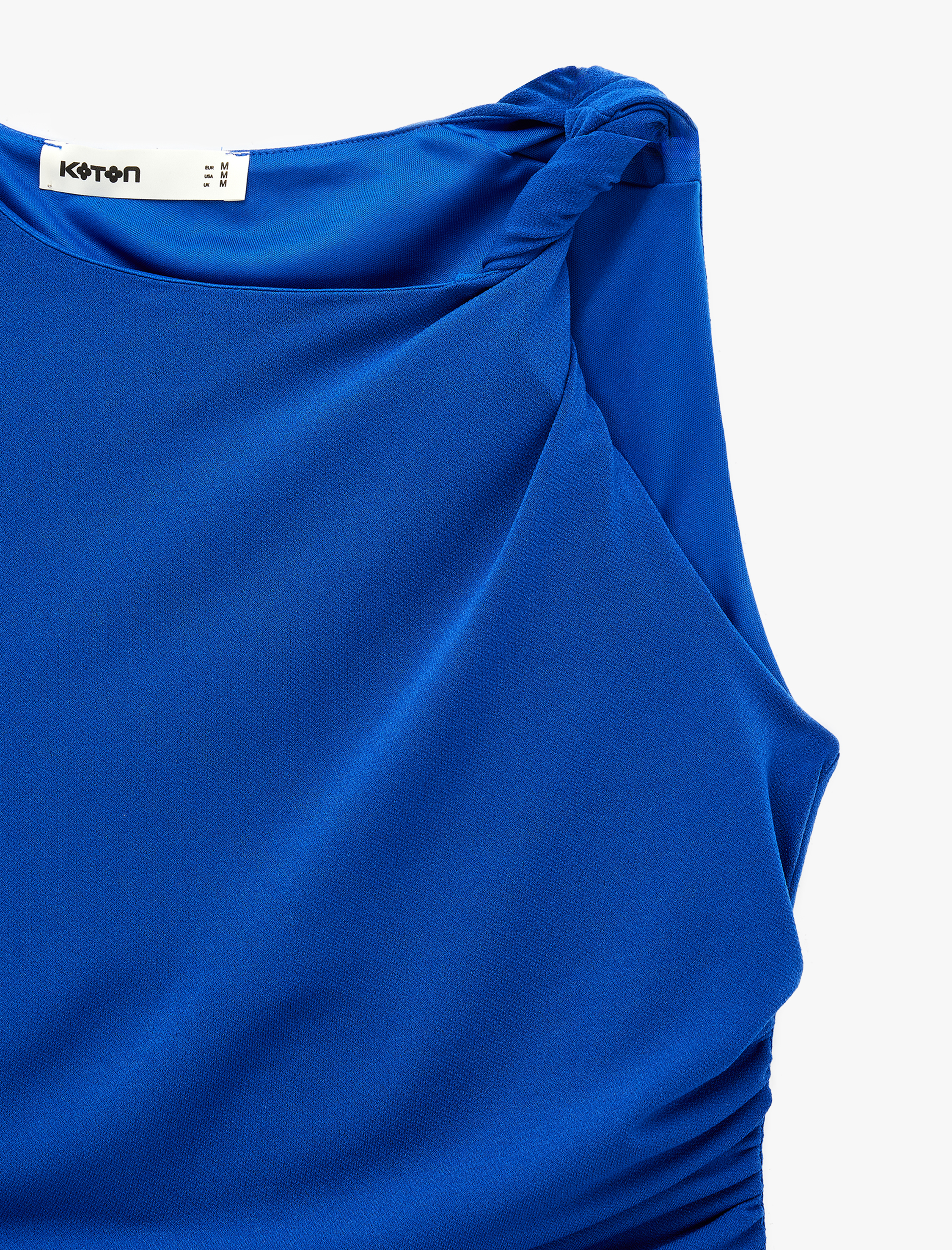   Krep Scuba Kumaş Drapeli Asimetrik Düğüm Detaylı Kolsuz Bluz