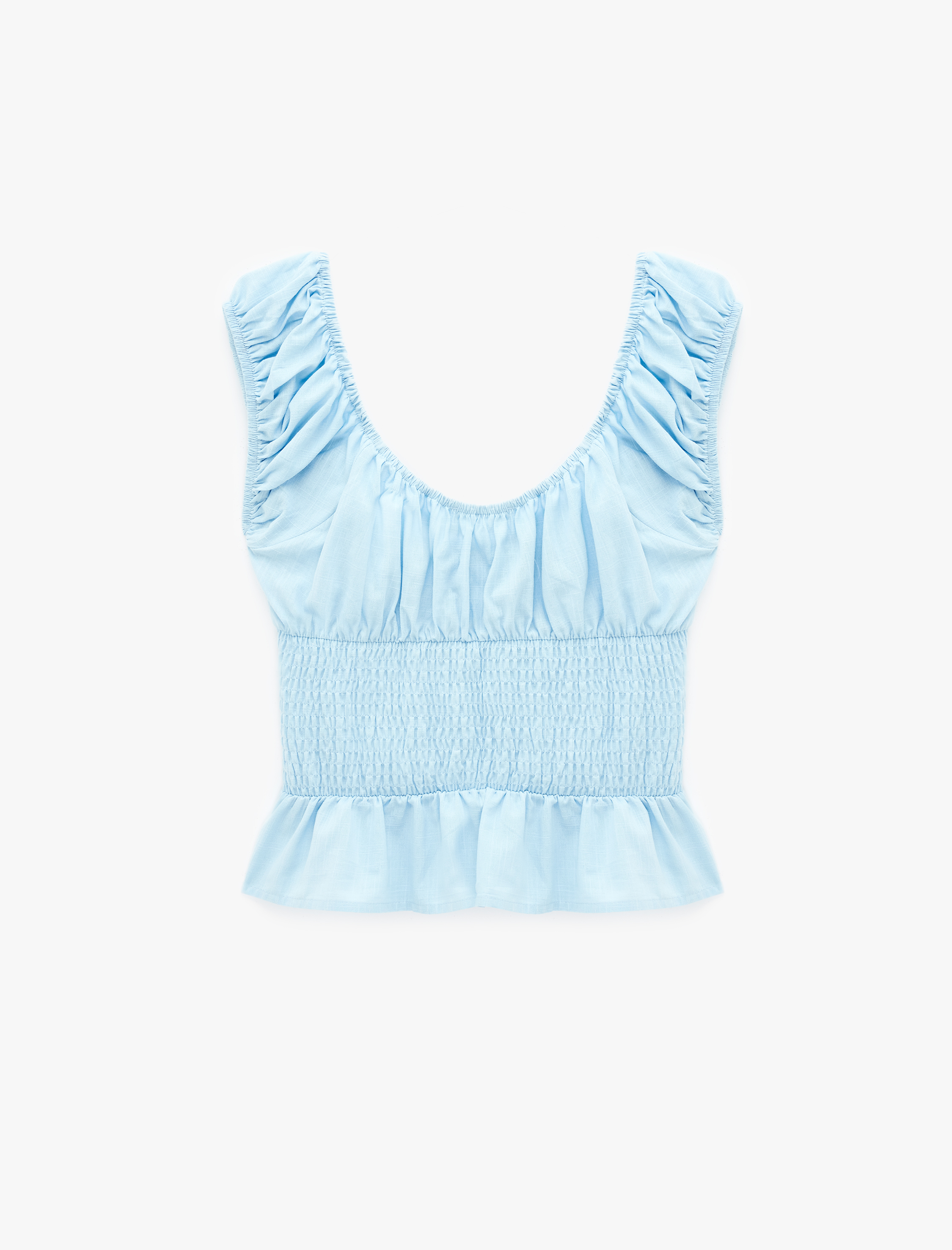   Pamuklu Slim Fit Kısa Balon Kol Bağlamalı Crop Bluz