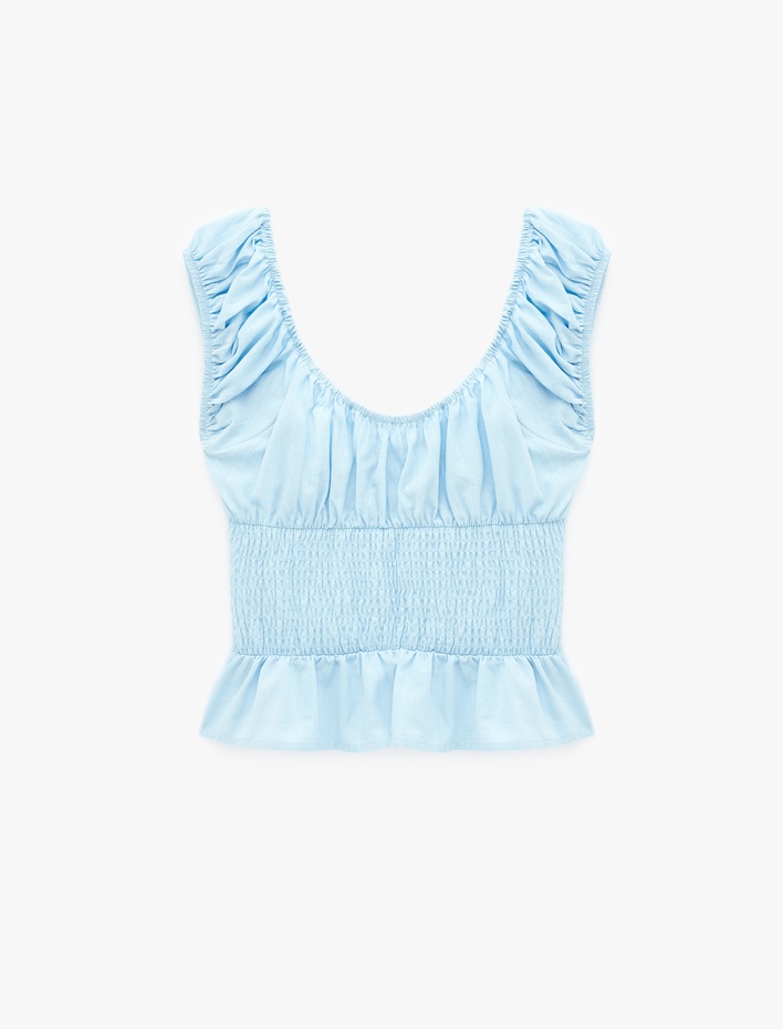  Pamuklu Slim Fit Kısa Balon Kol Bağlamalı Crop Bluz