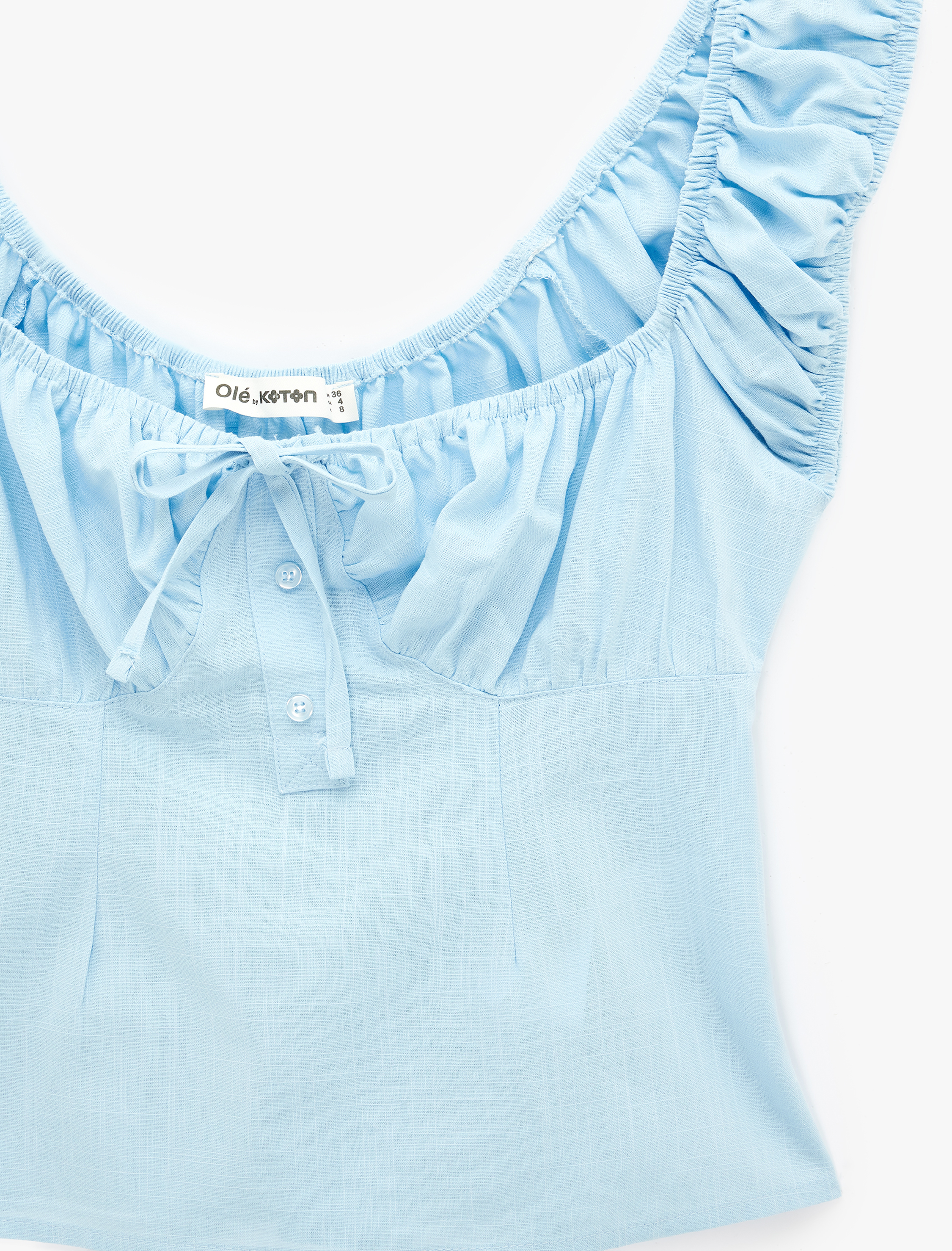   Pamuklu Slim Fit Kısa Balon Kol Bağlamalı Crop Bluz