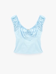 Pamuklu Slim Fit Kısa Balon Kol Bağlamalı Crop Bluz