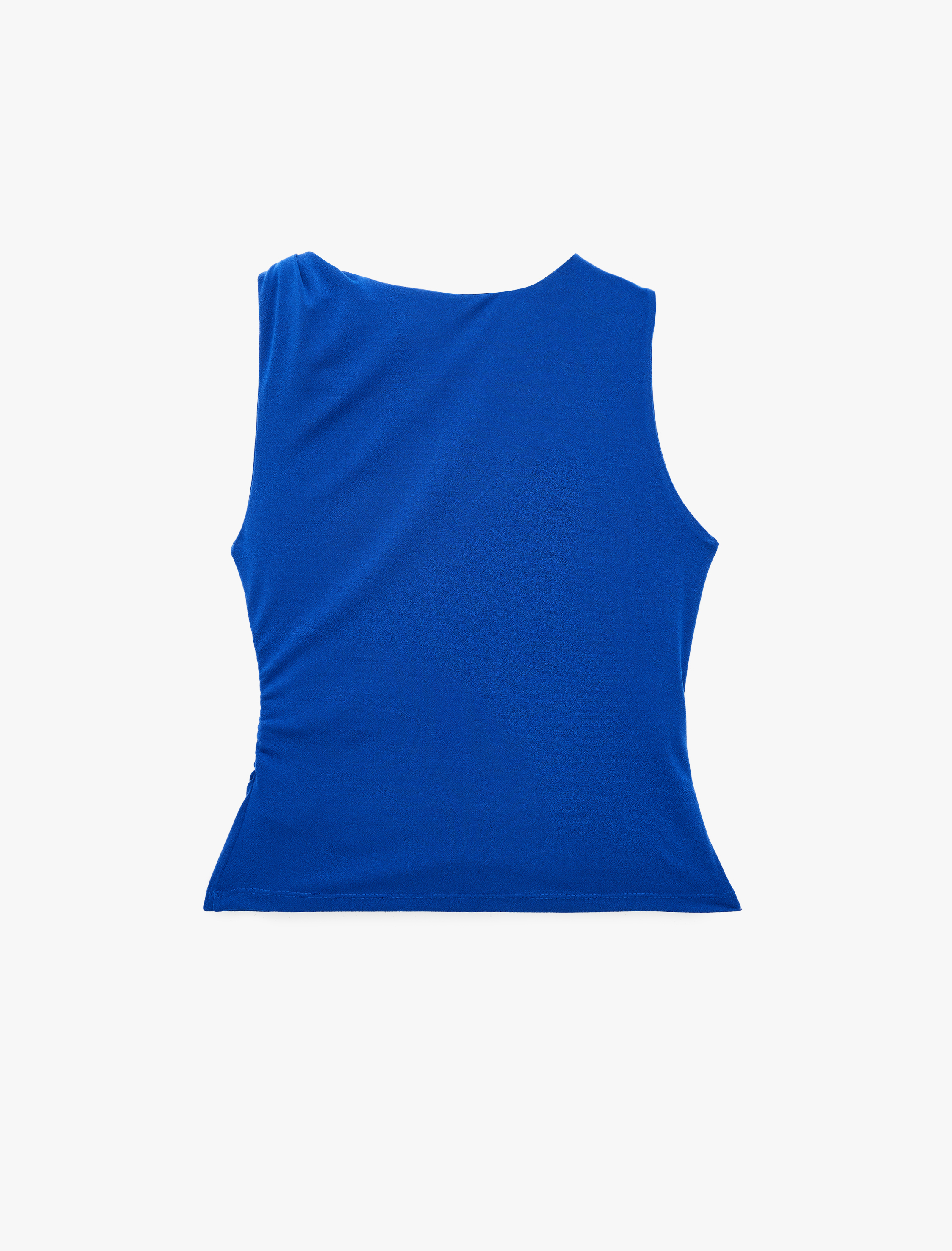   Krep Scuba Kumaş Drapeli Asimetrik Düğüm Detaylı Kolsuz Bluz