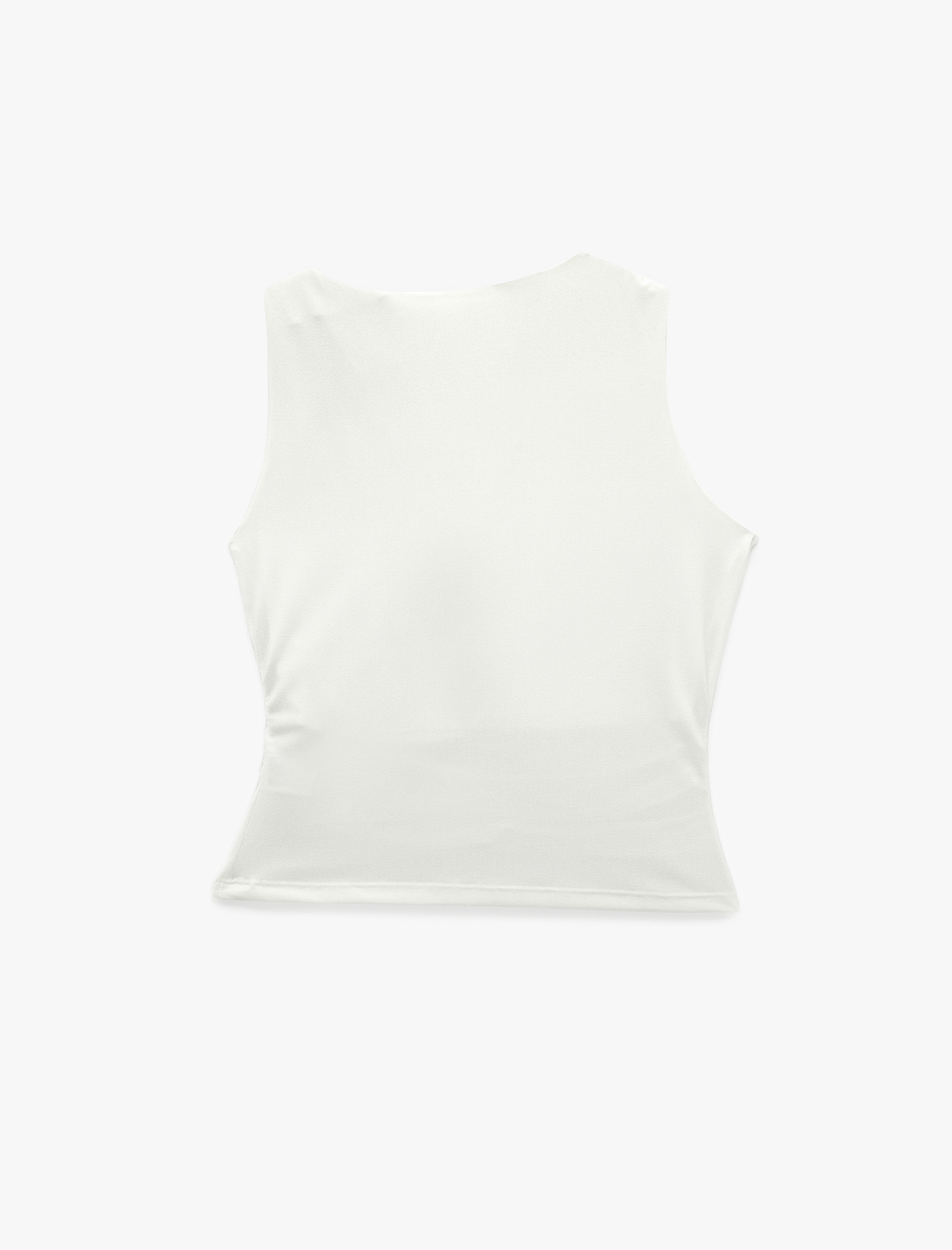   Krep Scuba Kumaş Drapeli Asimetrik Düğüm Detaylı Kolsuz Bluz