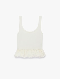 Pamuklu Kolsuz Kare Yaka Balon Bluz