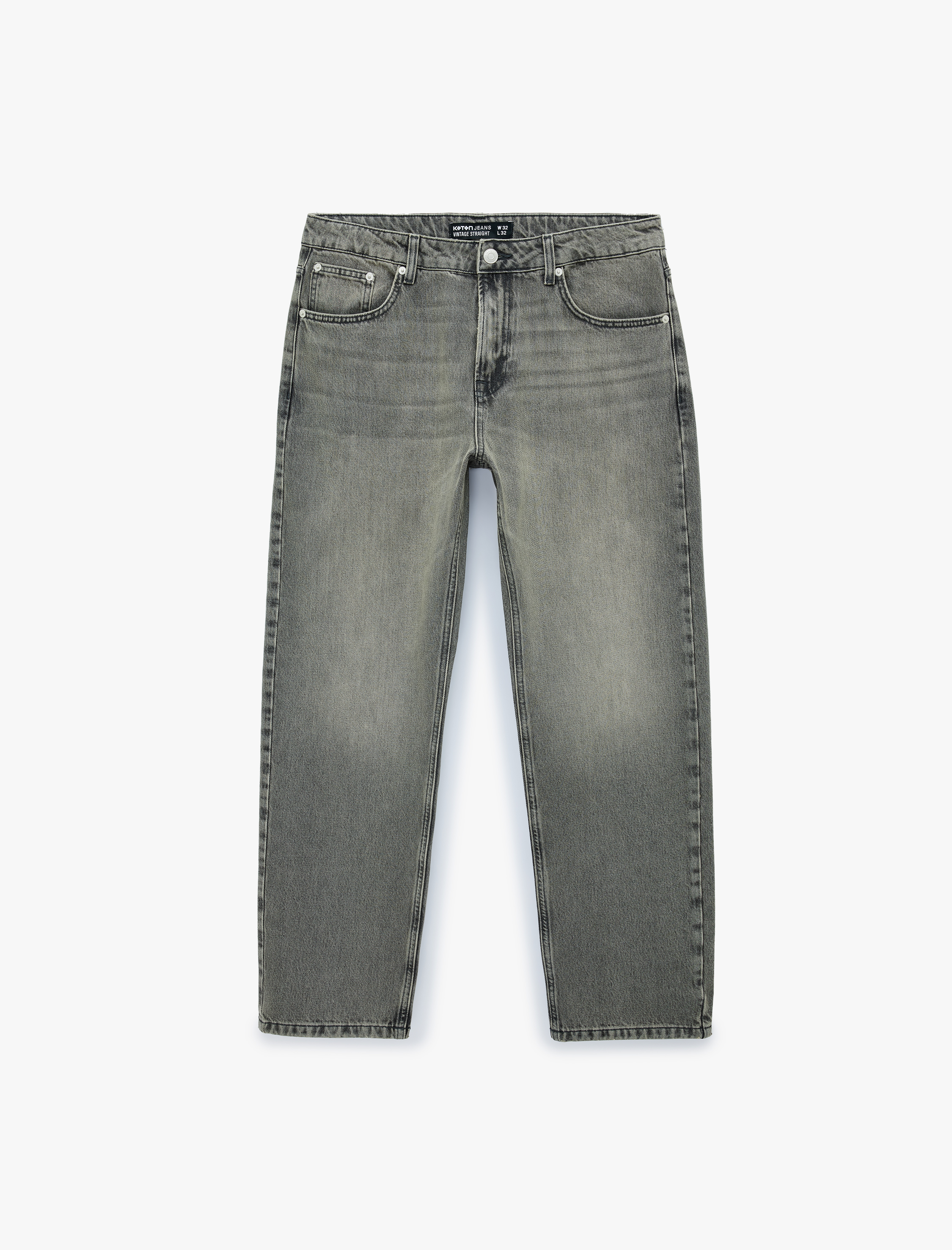   Normal Bel Cepli Pamuklu Vintage Straight Fit Jean Pantolon