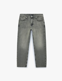 Normal Bel Cepli Pamuklu Vintage Straight Fit Jean Pantolon