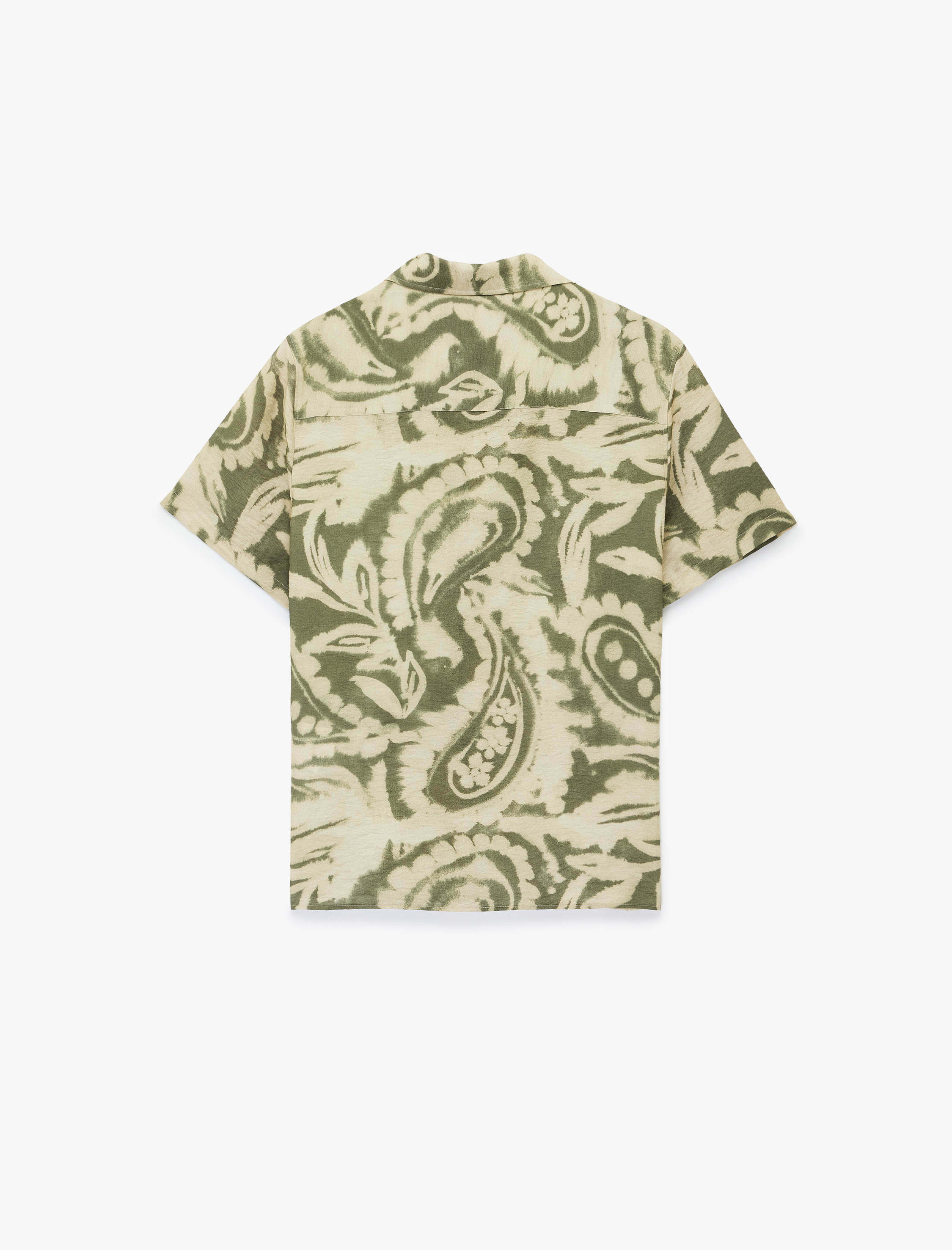   Regular Fit Devrik Yaka Viskon Kısa Kollu Batik Desenli Gömlek