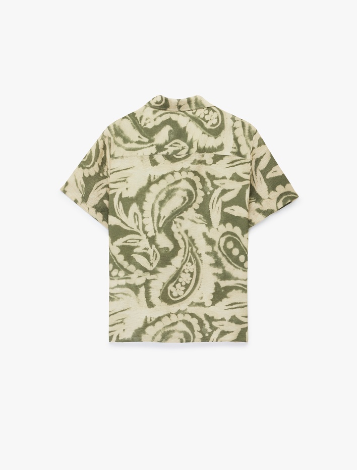  Regular Fit Devrik Yaka Viskon Kısa Kollu Batik Desenli Gömlek