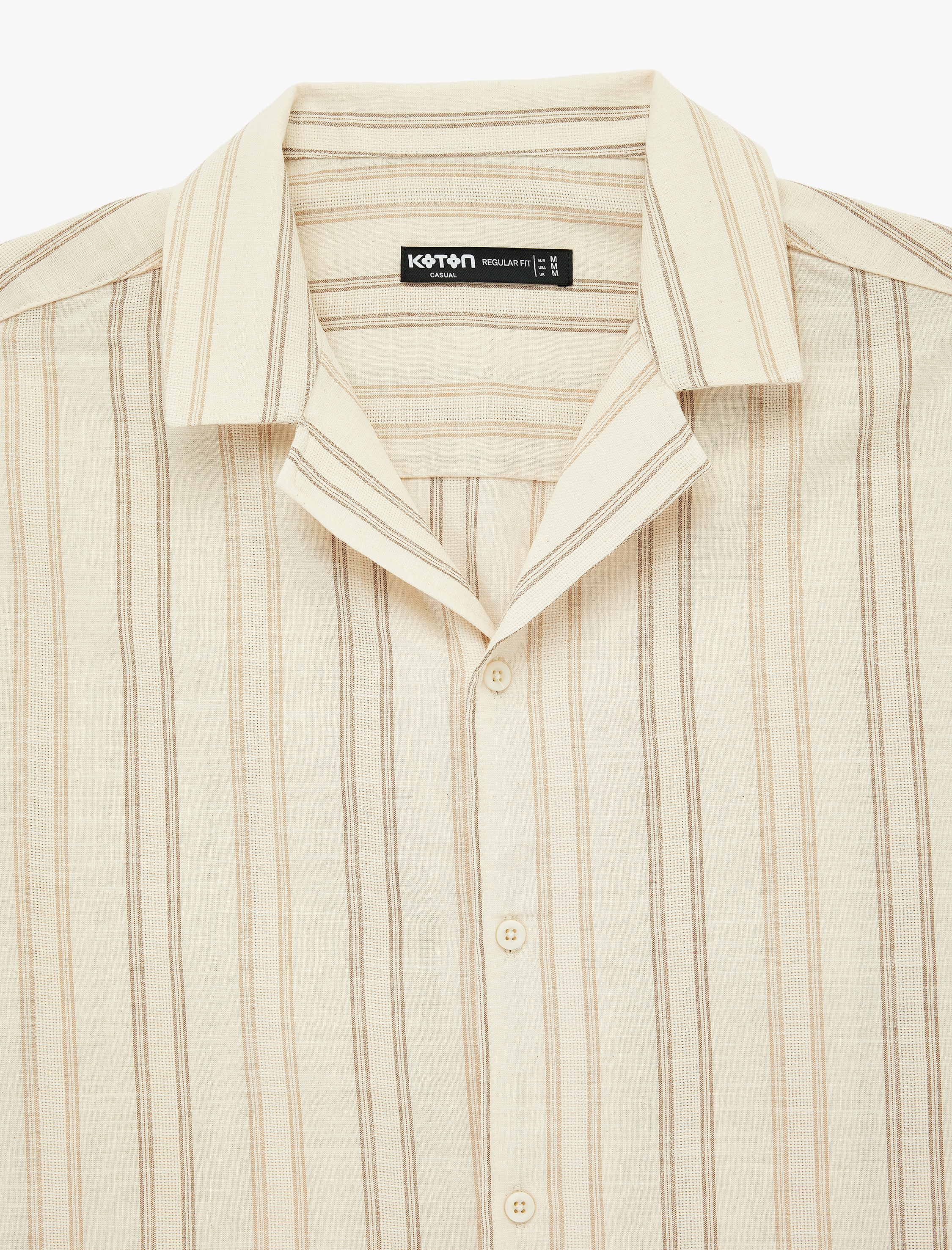   Regular Fit Kısa Kollu Devrik Yaka Pamuklu Çizgili Gömlek