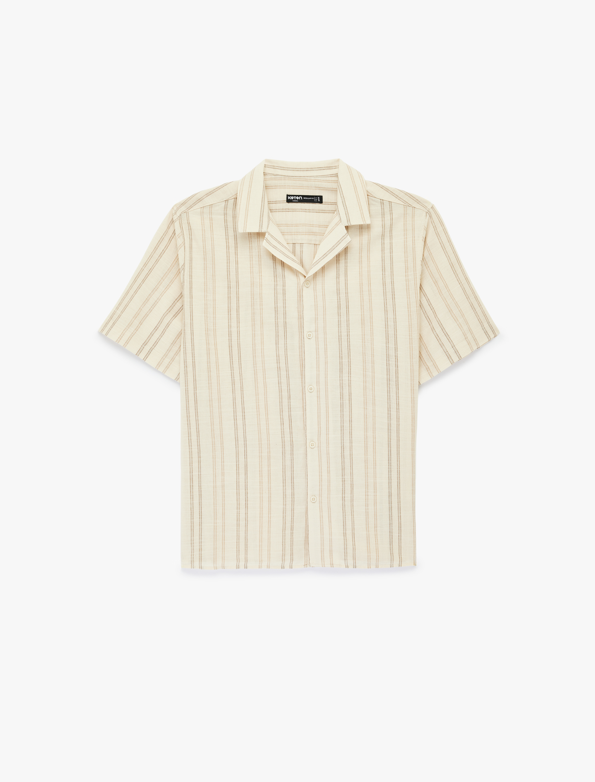   Regular Fit Kısa Kollu Devrik Yaka Pamuklu Çizgili Gömlek
