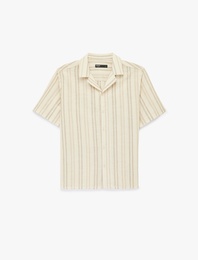 Regular Fit Kısa Kollu Devrik Yaka Pamuklu Çizgili Gömlek