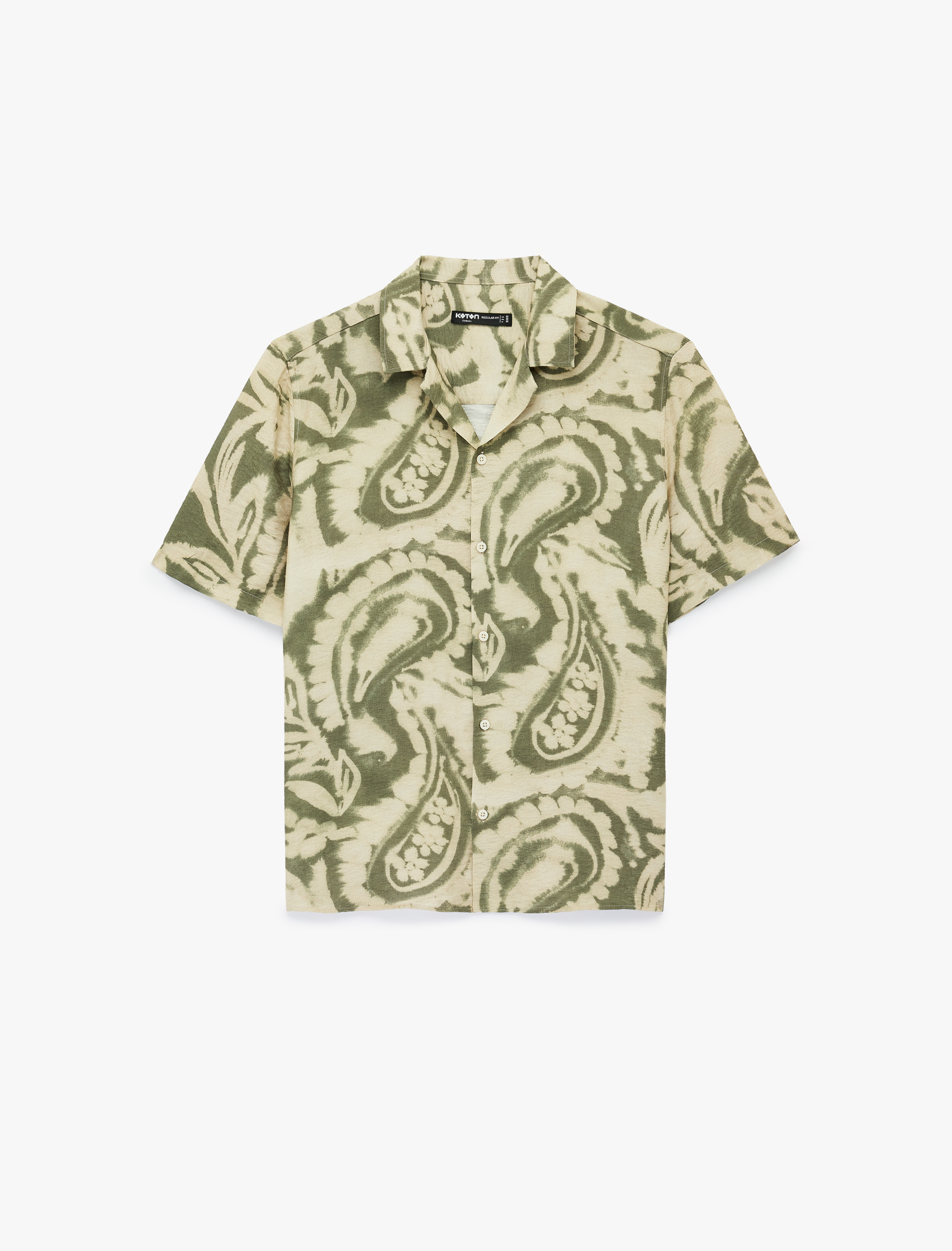   Regular Fit Devrik Yaka Viskon Kısa Kollu Batik Desenli Gömlek