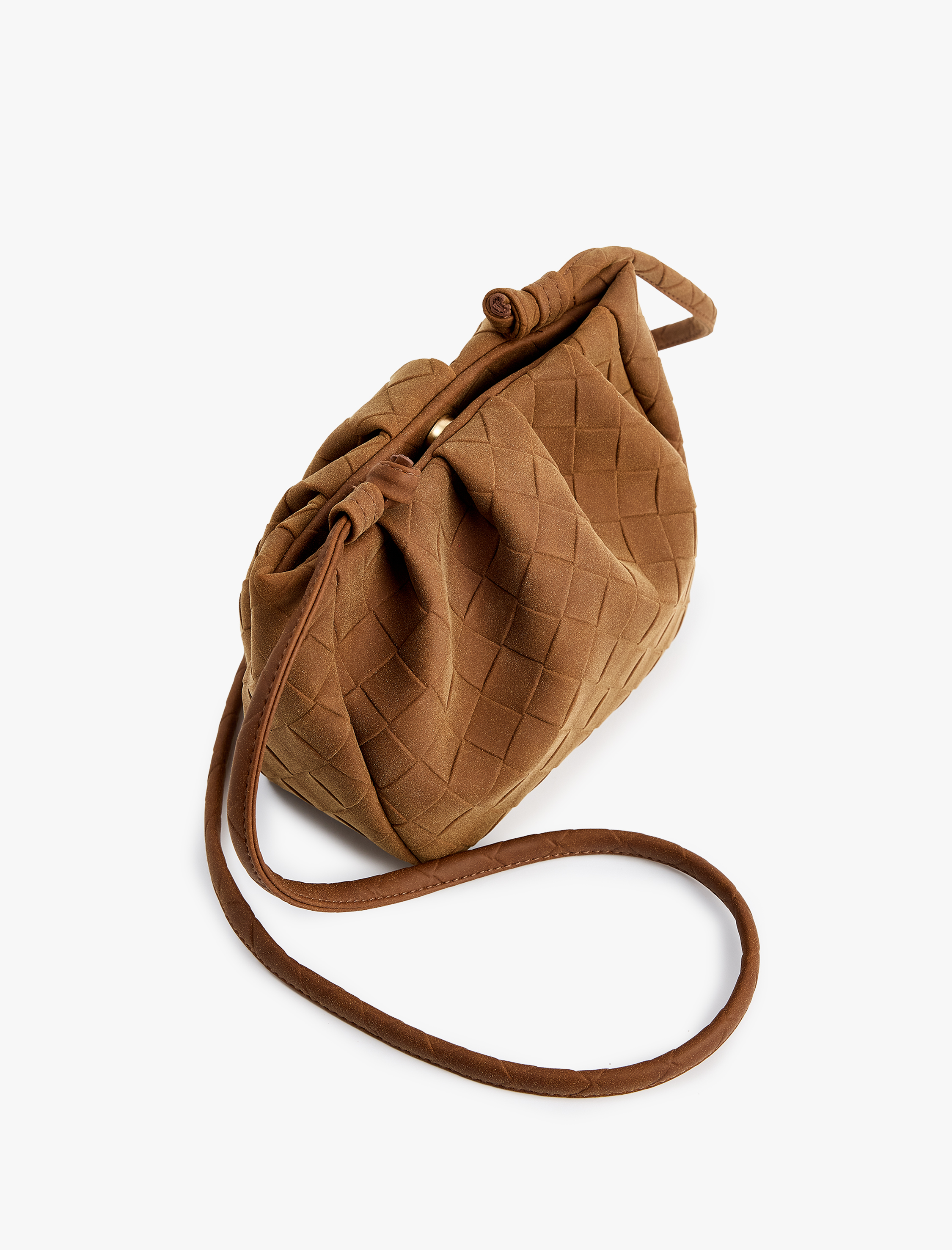  Kadın Örgü Desenli Suni Süet Askılı Çapraz Çanta